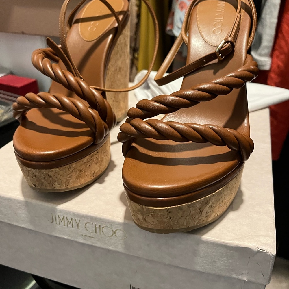 Jimmy Choo Brown Platform Shoes with Braided Straps